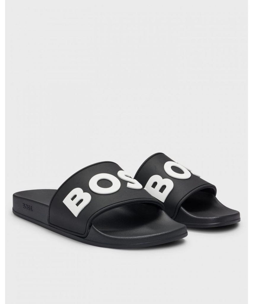 Hugo Boss Kirk Mens Italian-Made Slides with Raised Logo NOS - Black - Size UK 13